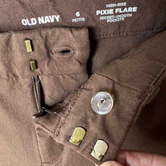 Old Navy Pants Womens Size 6 Petite Chocolate Brown High Rise Pixie Flare - Picture 15 of 16